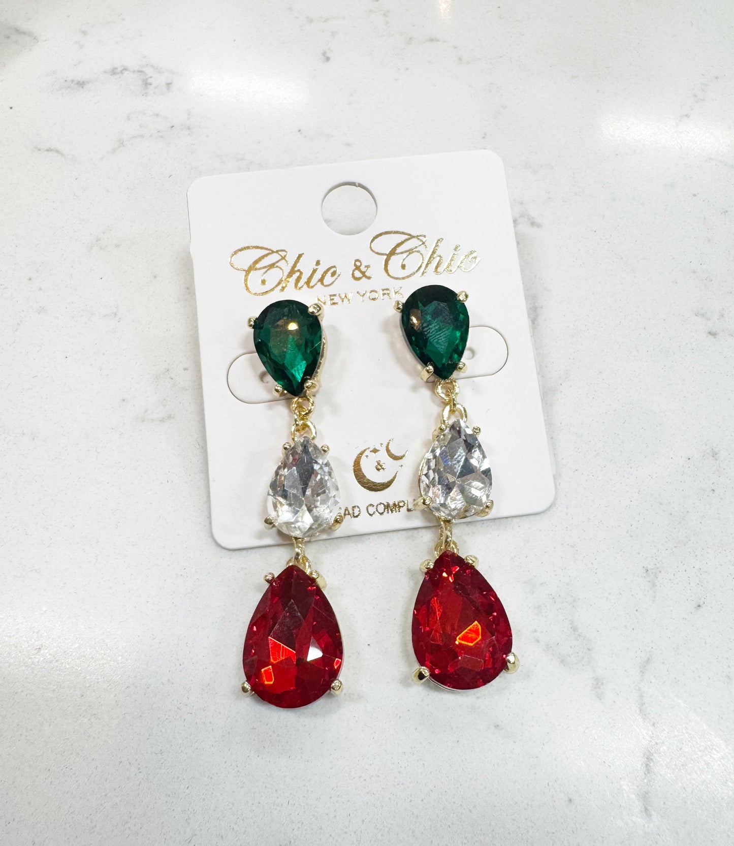 3 Tear Drop Holiday Earring