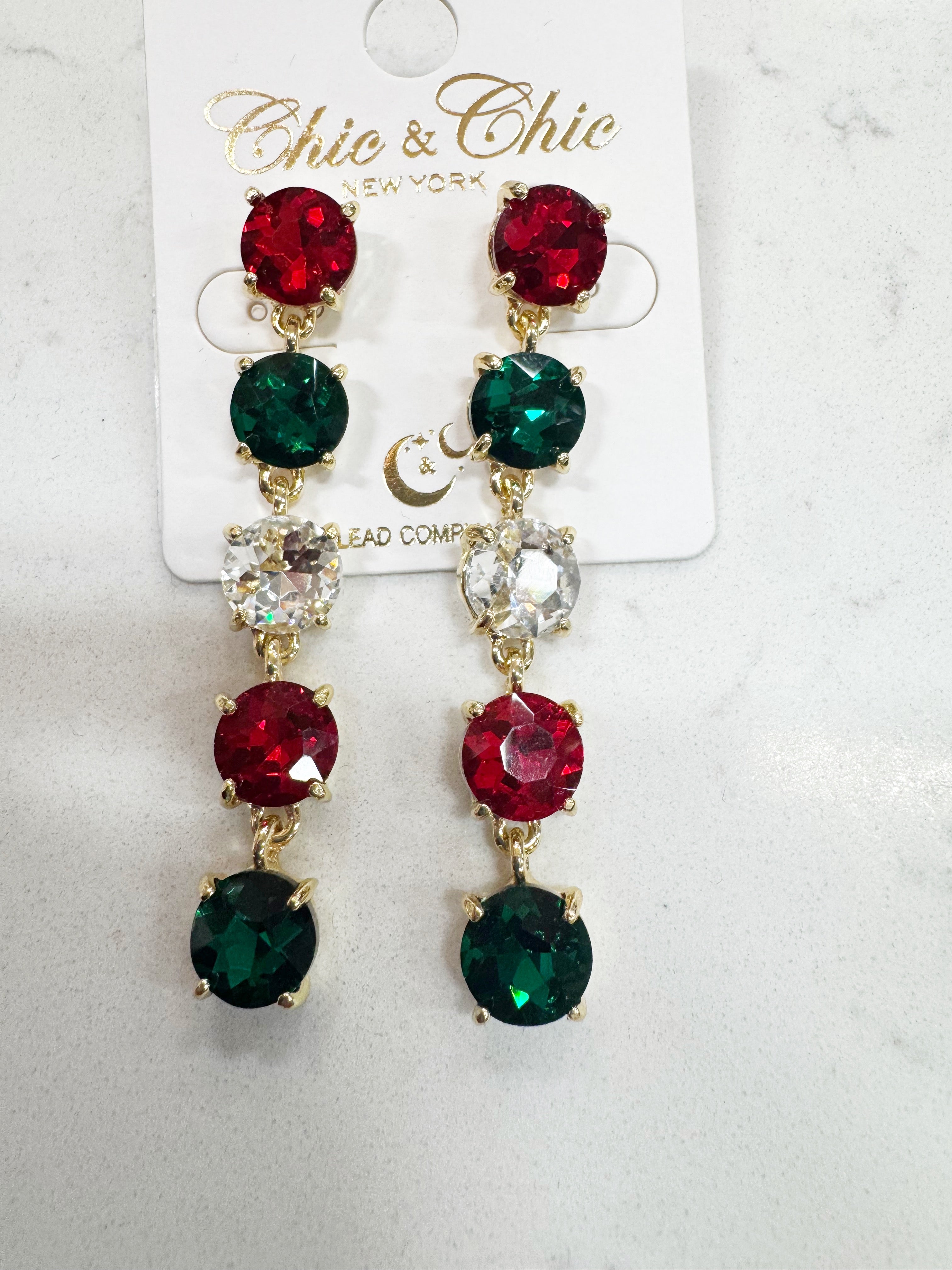 Christmas 5 stone drop earrings