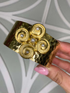 WD 18K Gold Plated Decorative Cross with Pearl Accents Cuff Bracelet!