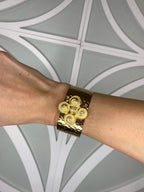 WD 18K Gold Plated Decorative Cross with Pearl Accents Cuff Bracelet!