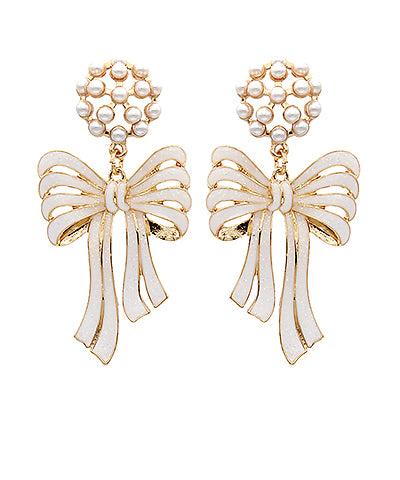 Pearl cluster stud/bow ribbon earrings