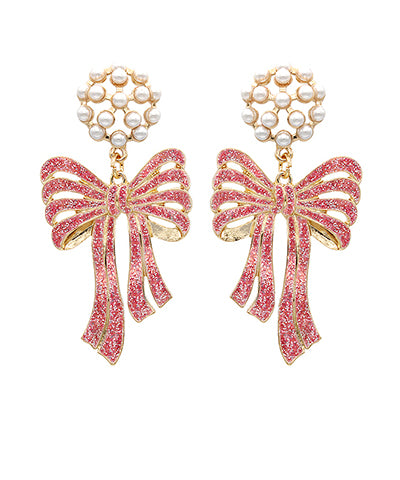 Pearl cluster stud/bow ribbon earrings