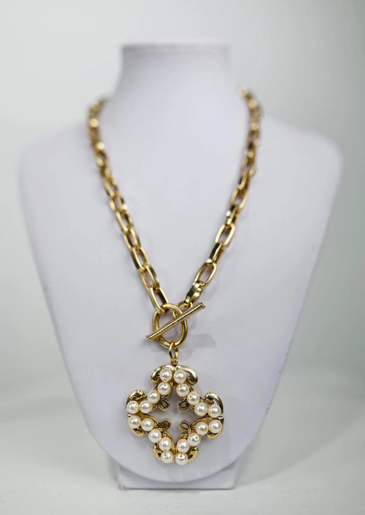 Yochi Golden Grace Pearl Pendant Necklace