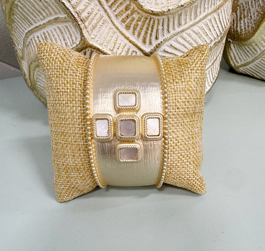 14K plated MOP cuff cross bracelet