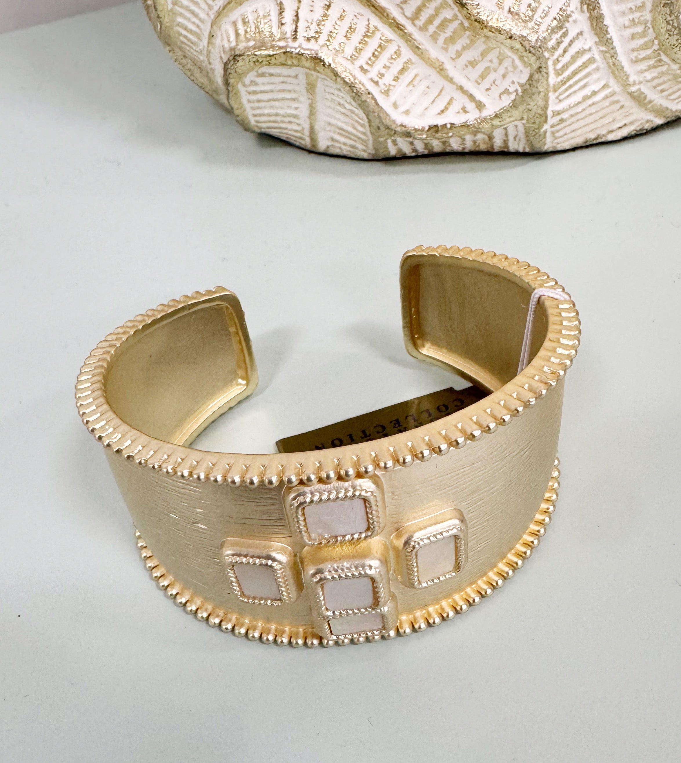 14K plated MOP cuff cross bracelet!