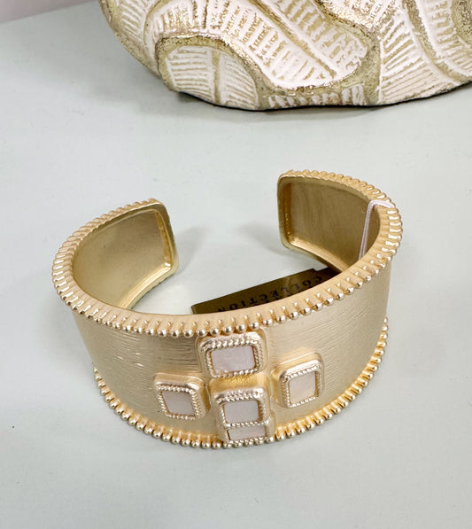 14K plated MOP cuff cross bracelet