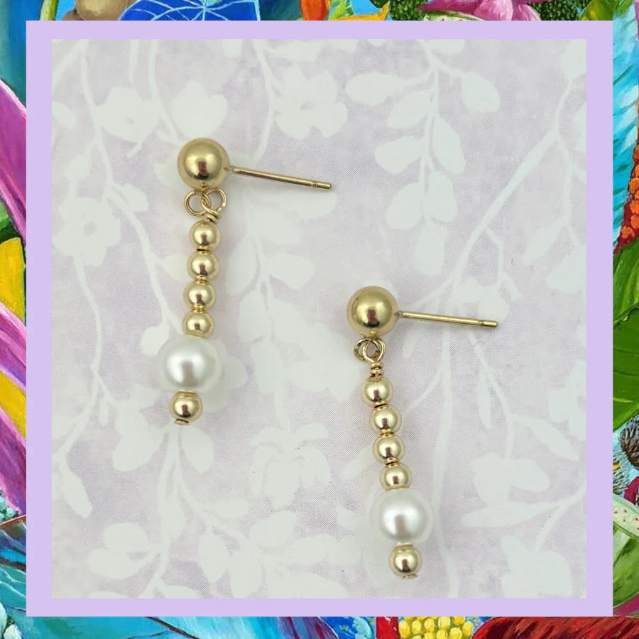 Gold-Filled  Dangle Earrings w/ Pearl