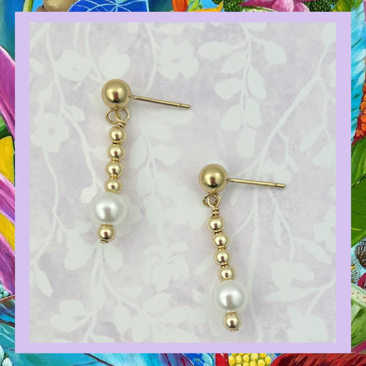 Gold-Filled  Dangle Earrings w/ Pearl