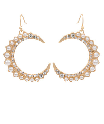 1/2 moon pearl CZ hoop