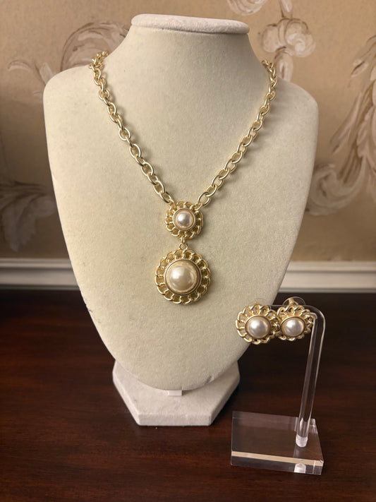 14K Gold Plated Button Pearl 21MM Earrings