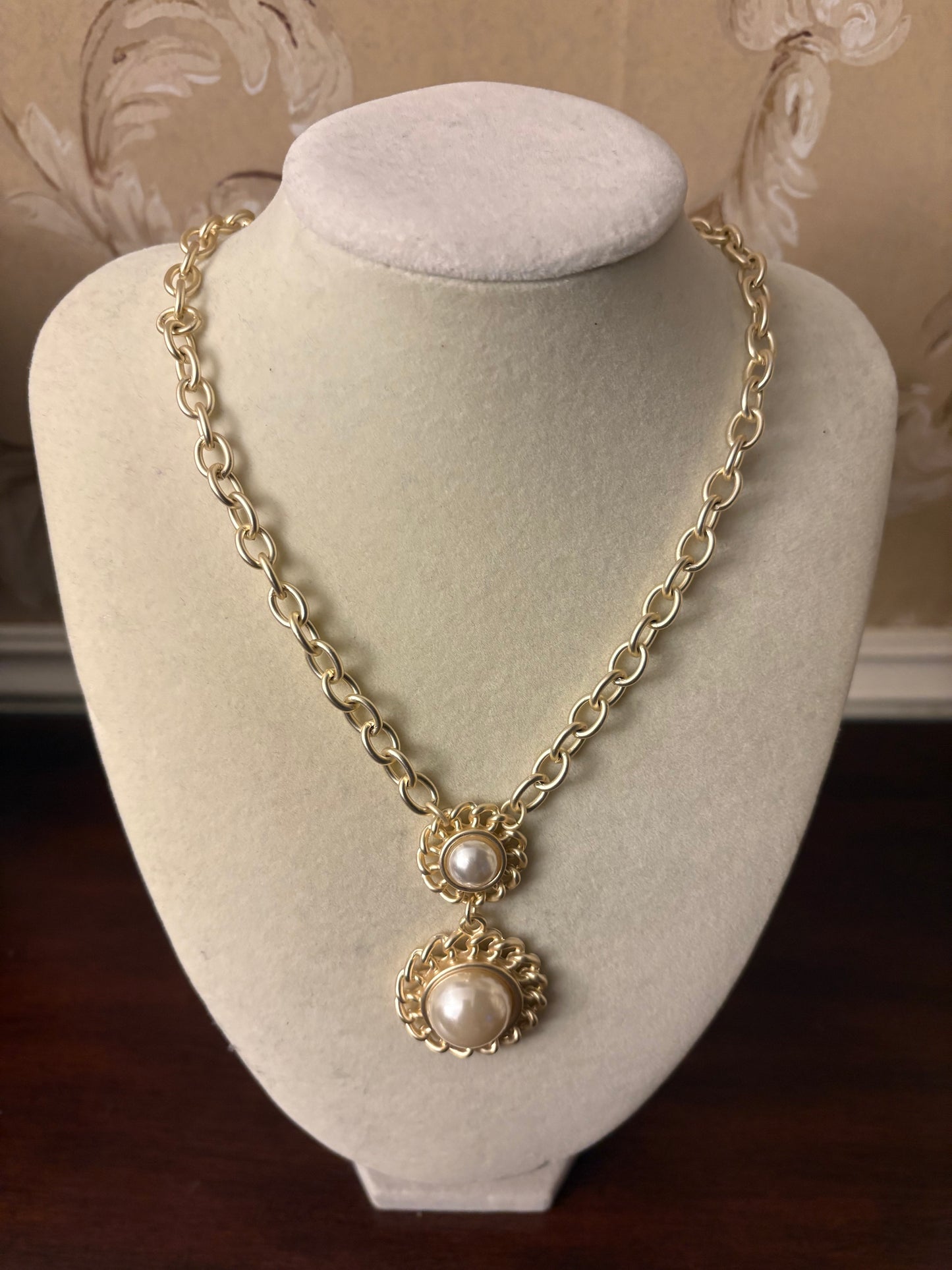 14K Gold Plated 2 Pearl Pendant Necklace