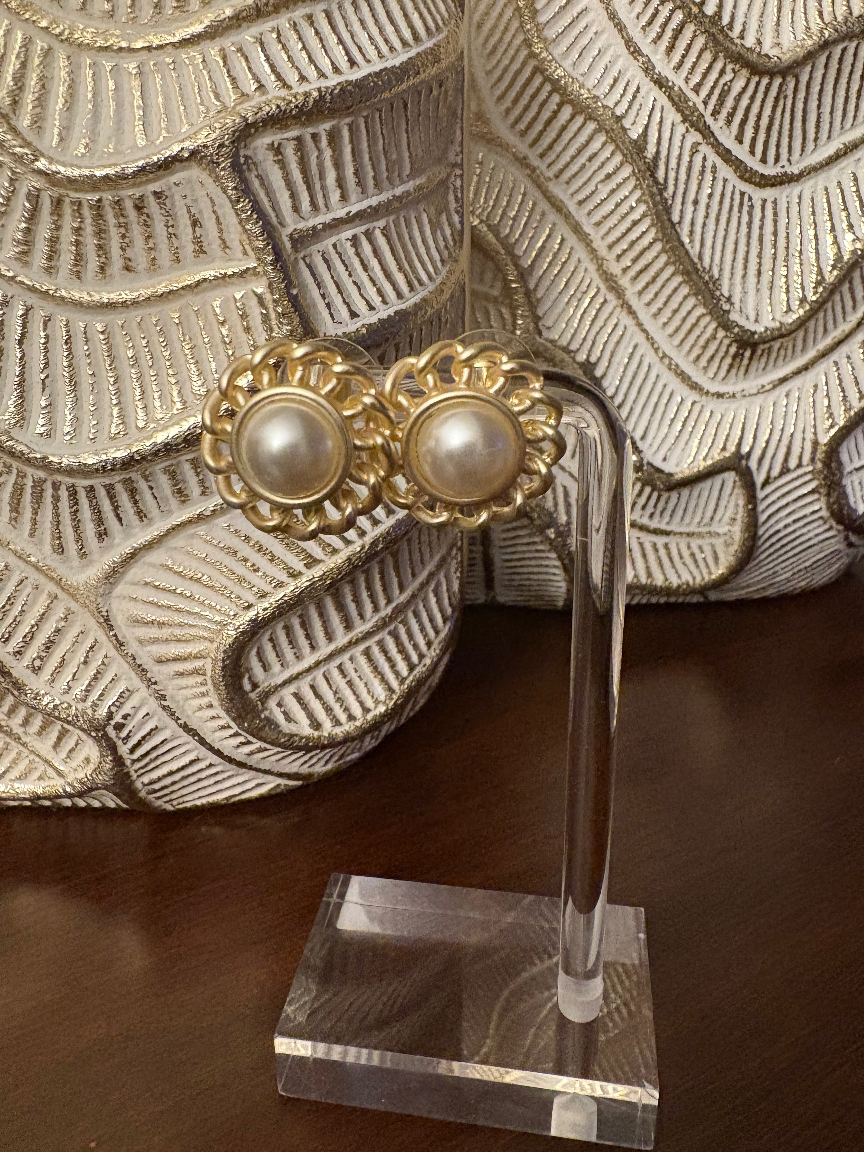 14K Gold Plated Button Pearl 21MM Earrings!
