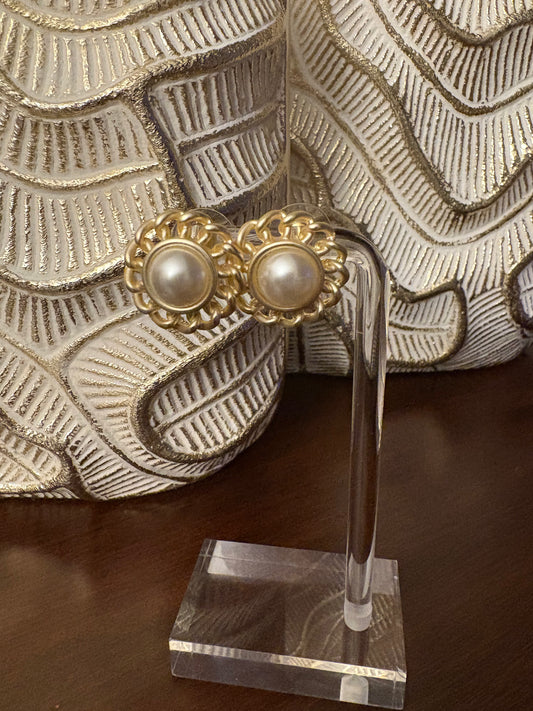 14K Gold Plated Button Pearl 21MM Earrings
