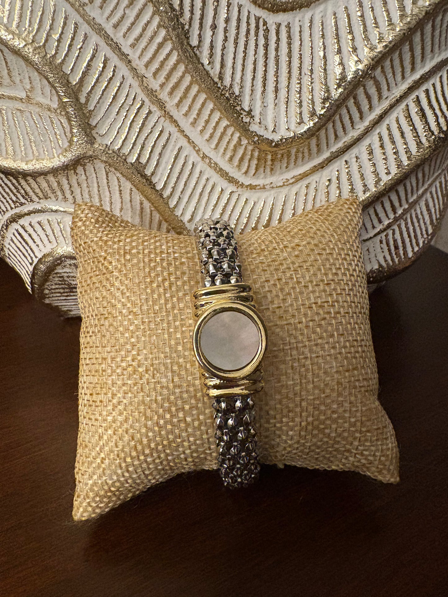 14K/Rhodium Plated Gold/Silver Bracelet w/Round MOP