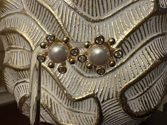 14k Gold Plated CZ Round Pearl Earrings