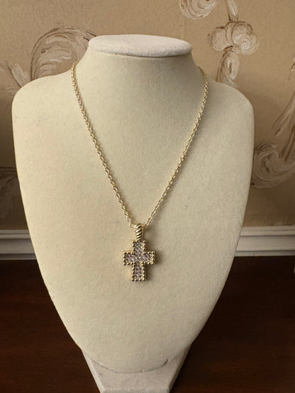 14K Gold Plated Cross CZ Pave