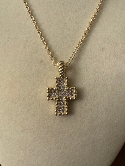 14K Gold Plated Cross CZ Pave