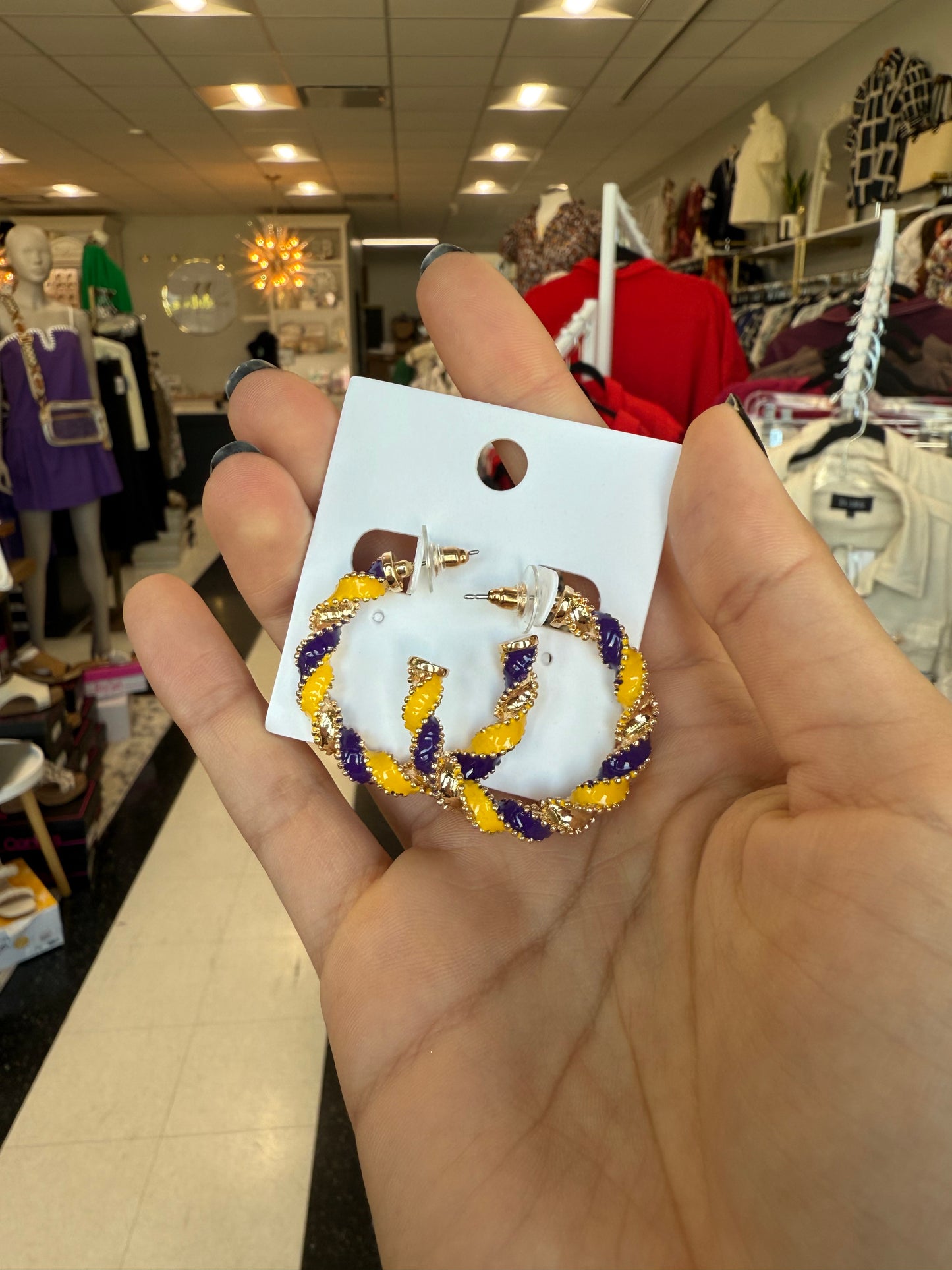 Enamel 1 1/2” Hoop Earrings