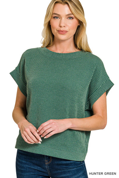 Raised Rib Cap Sleeve Top