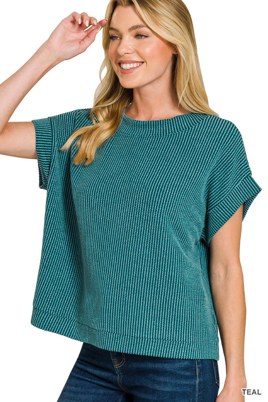 Raised Rib Cap Sleeve Top
