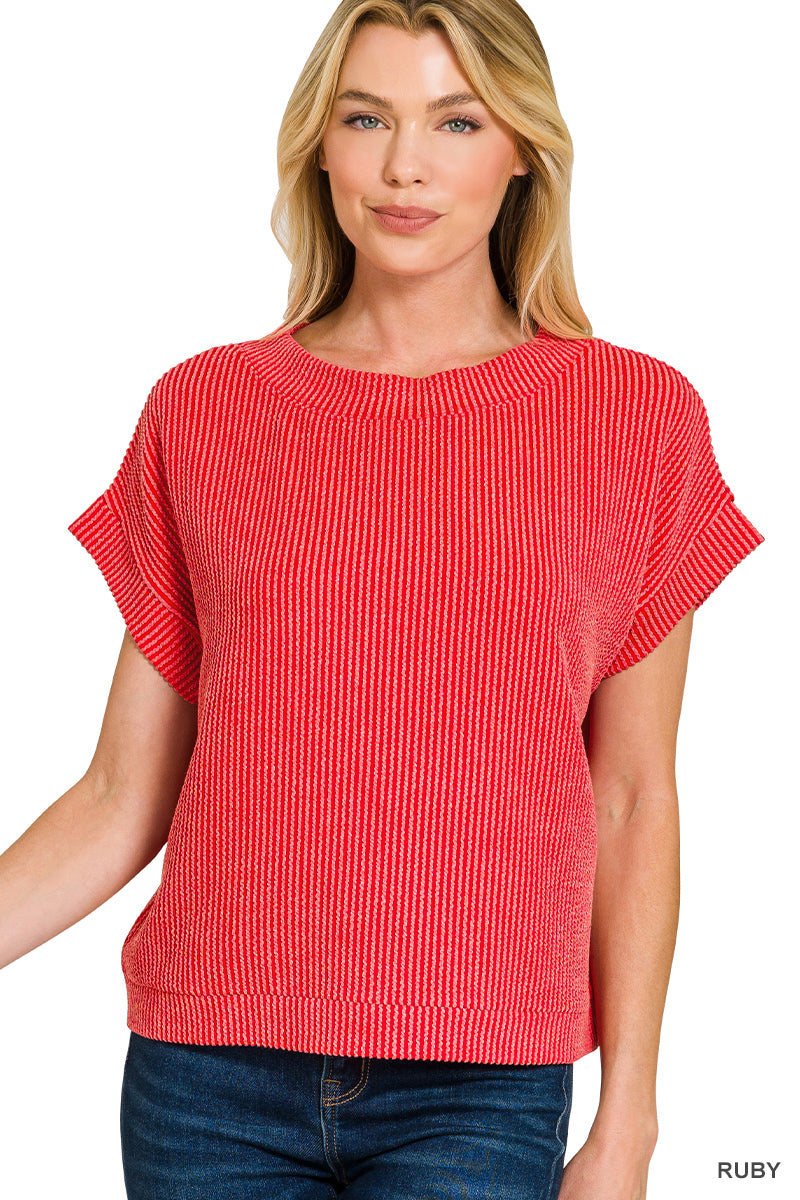 Raised Rib Cap Sleeve Top