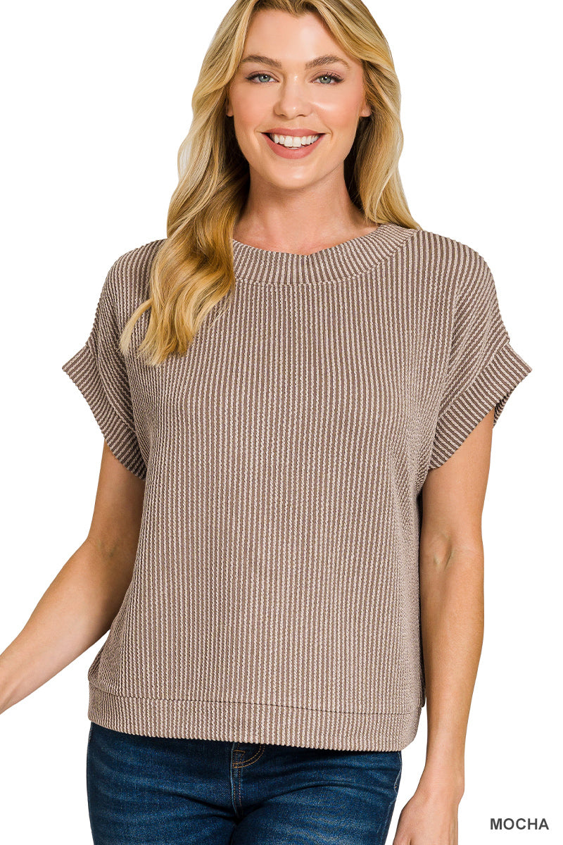 Raised Rib Cap Sleeve Top
