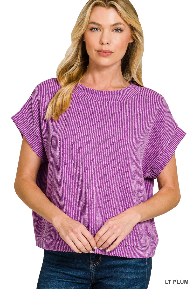 Raised Rib Cap Sleeve Top