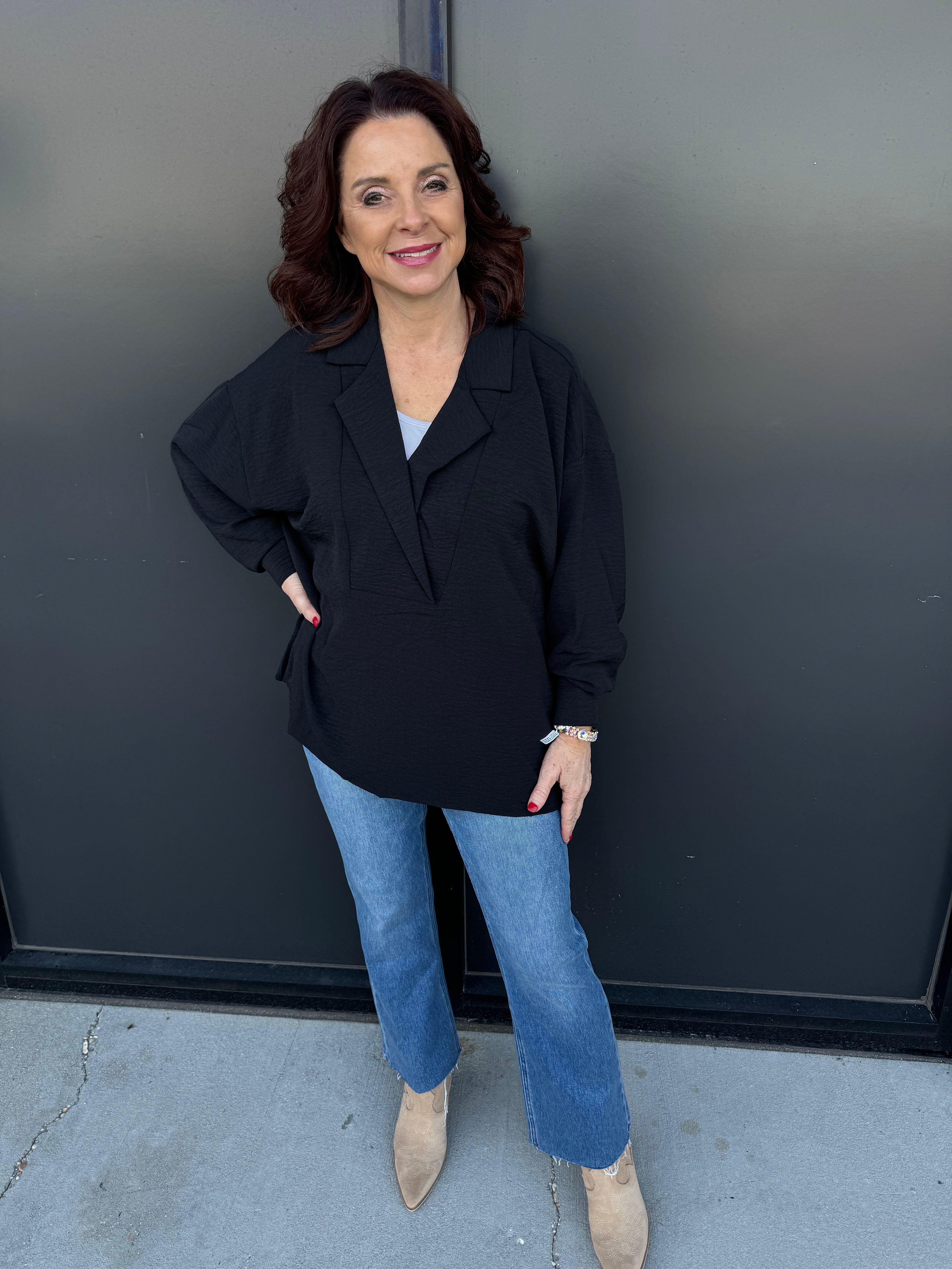 Textured Wide Placket Top -  𝐃𝐨𝐨𝐫 𝐁𝐮𝐬𝐭𝐞𝐫!