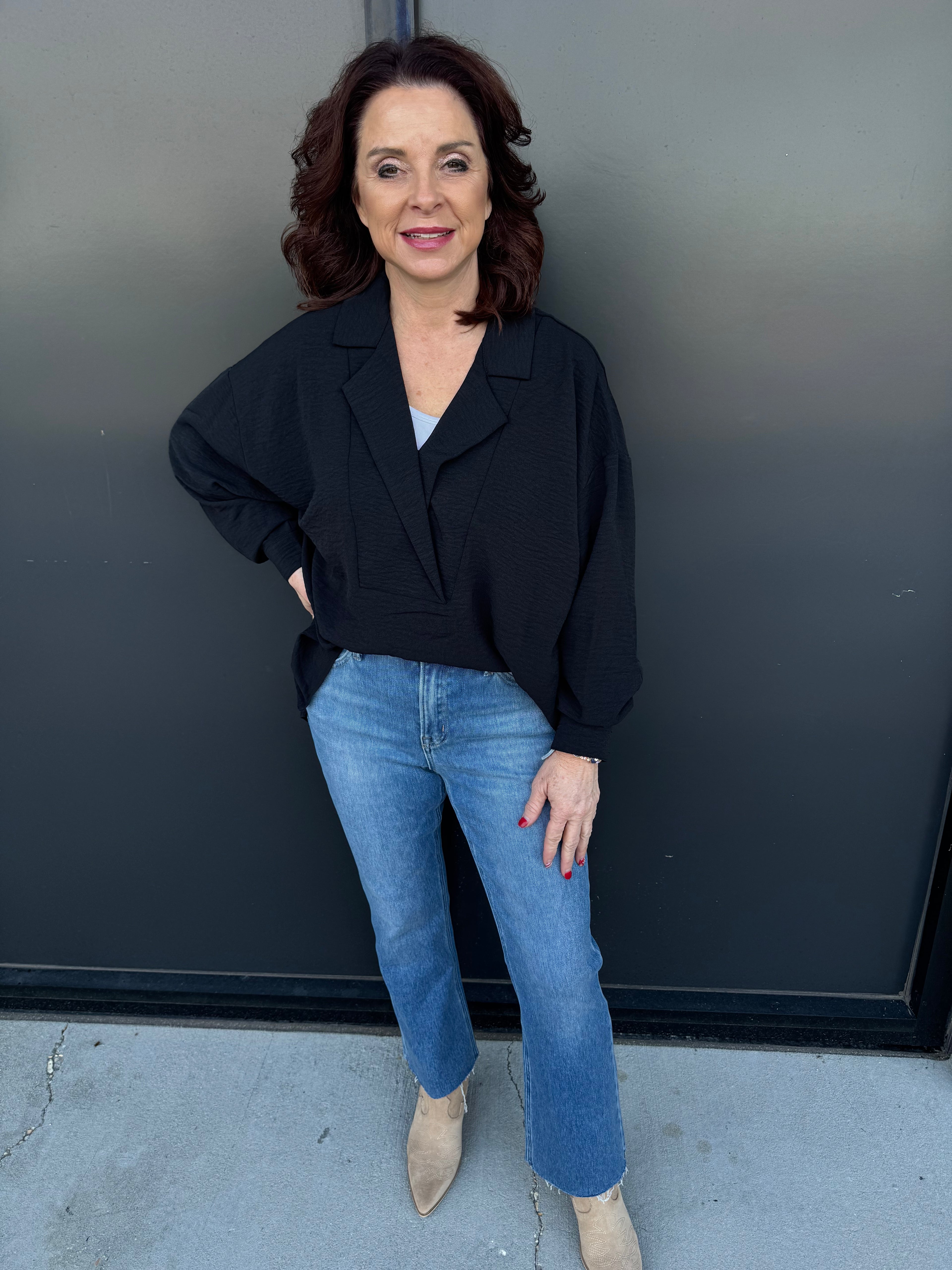 Textured Wide Placket Top -  𝐃𝐨𝐨𝐫 𝐁𝐮𝐬𝐭𝐞𝐫!