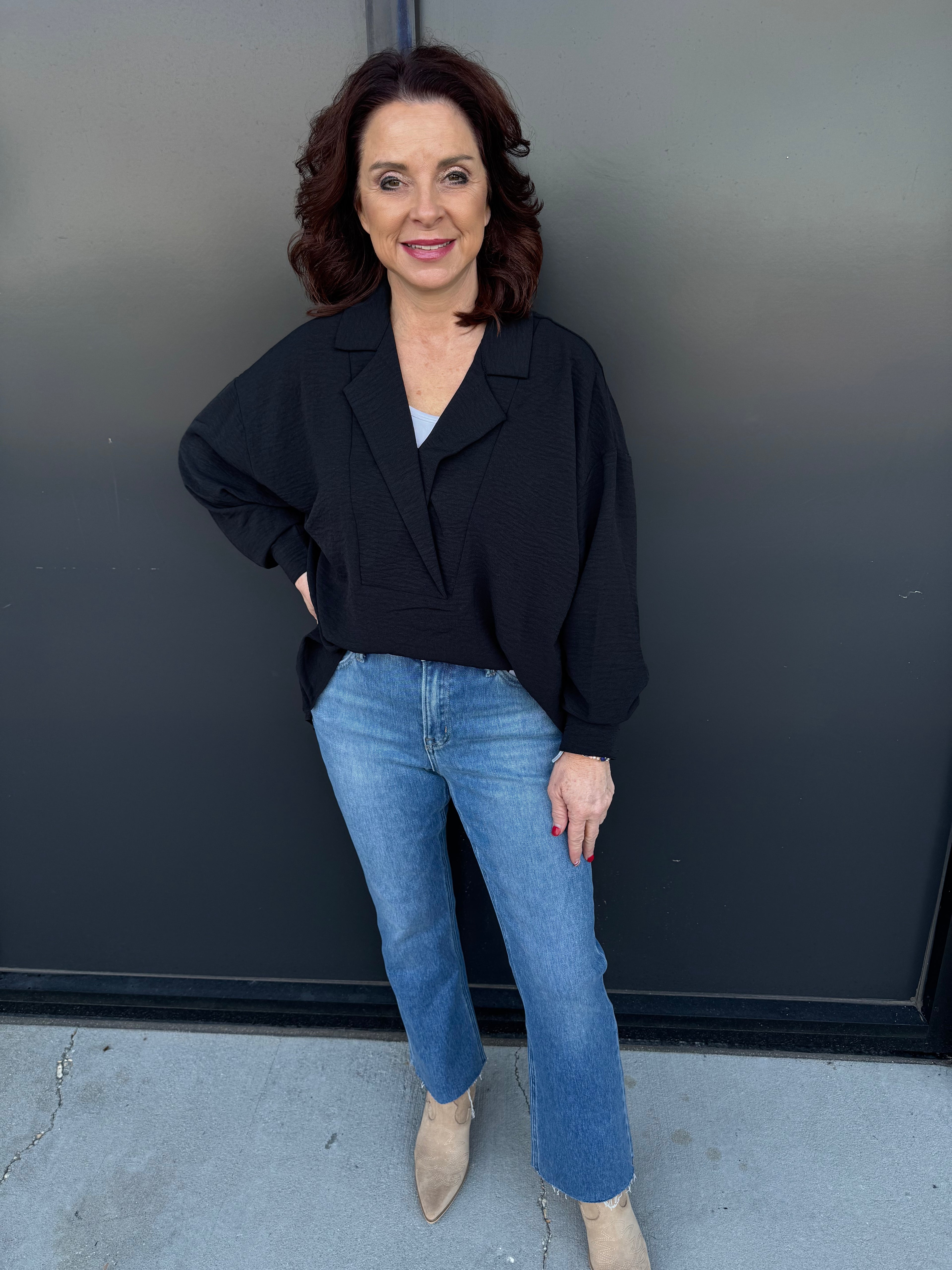 Textured Wide Placket Top -  𝐃𝐨𝐨𝐫 𝐁𝐮𝐬𝐭𝐞𝐫!