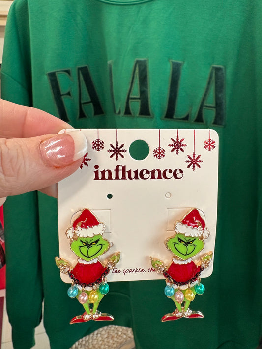 Grinch Enamel Christmas Earrings