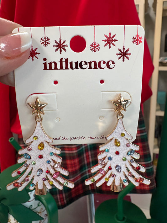 White Enamel Christmas Tree Earrings