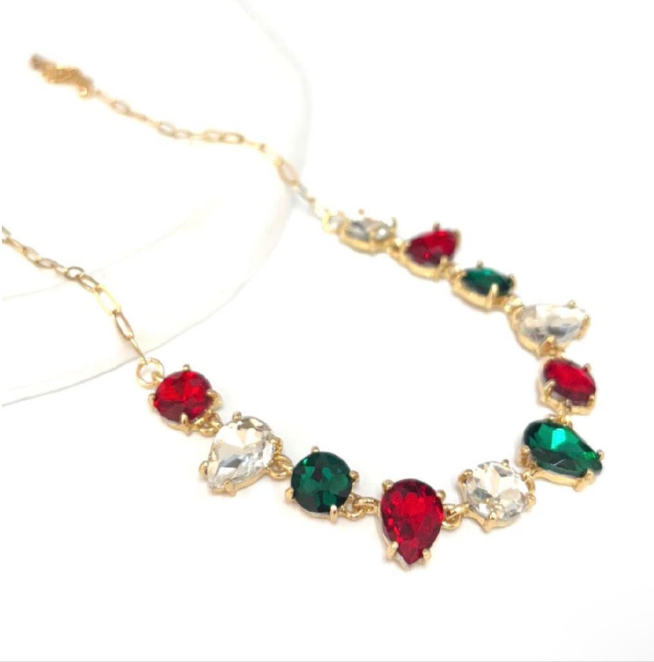 Multi Stone Teardrop Holiday Necklace