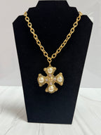 Yochi Josephine Cross-Pearl necklace