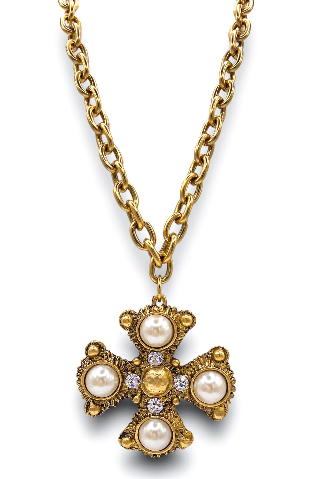 Yochi Josephine Cross-Pearl necklace