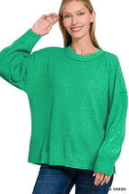 Brushed Ribbed Exposed Seam Drop Shoulder Sweater