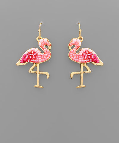 Beaded flamingo earrings w/metal backing