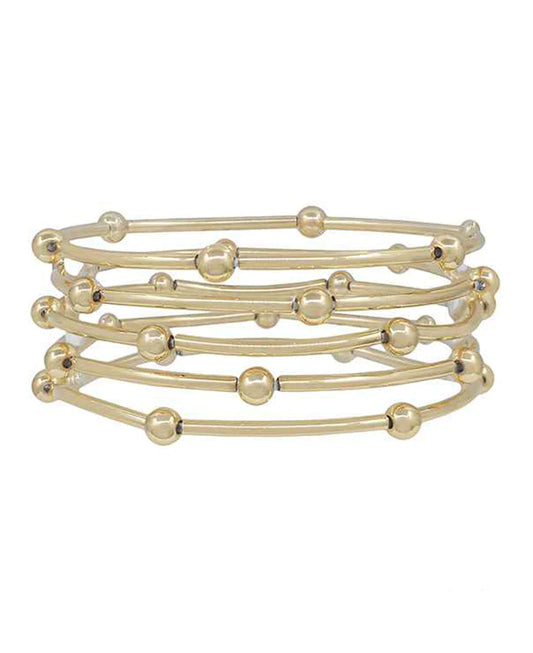 Pipe Metal w/ 5mm CCB 5 Set Stretch Bracelet
