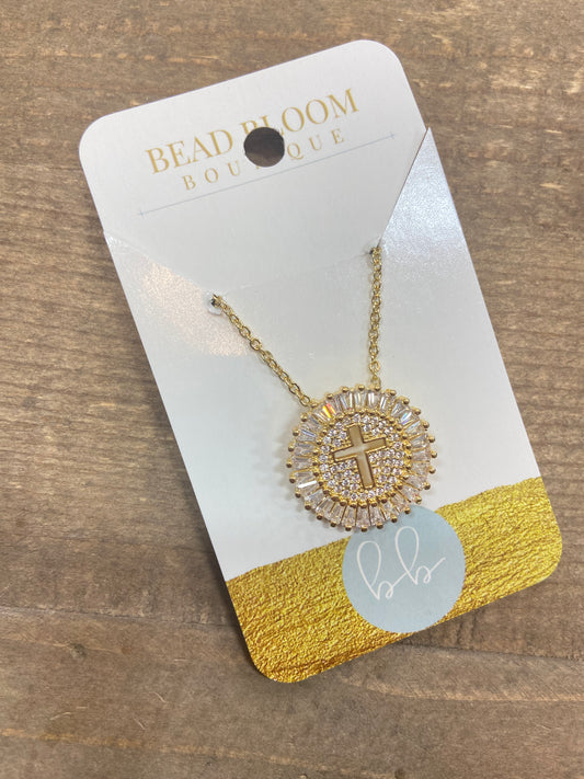 Round CZ cross necklace*