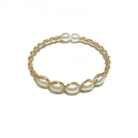 Wire wrapped 5 pearl bangle