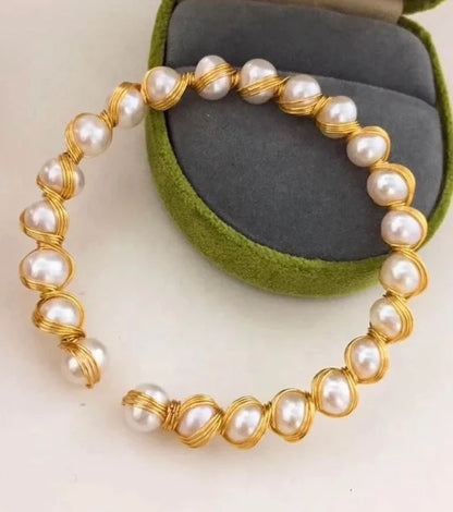 Full pearl wire wrapped bangle