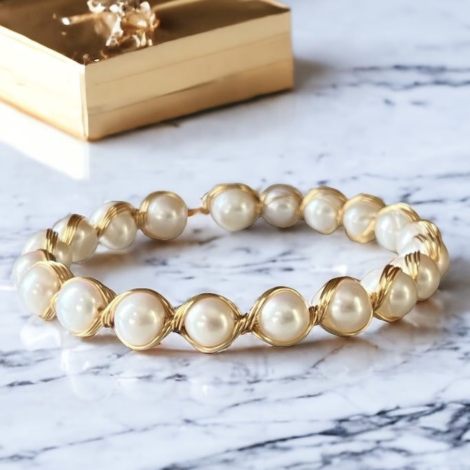 Full pearl wire wrapped bangle