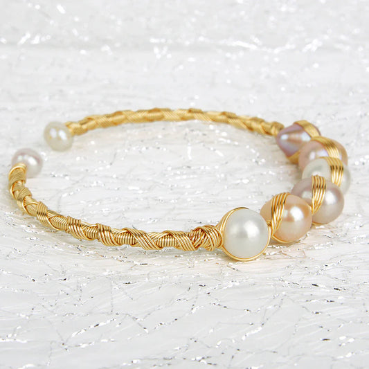 Mutli color 6 pearl wire wrapped bangle