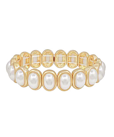 Oval linked pearl stretch bracelet
