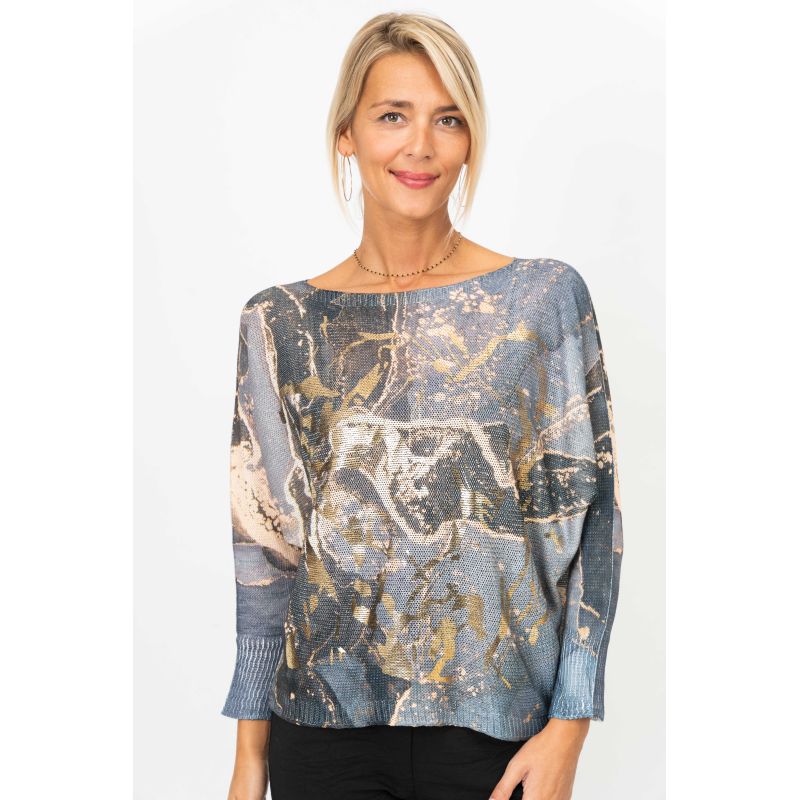 One Size Italian PRINTED AND GOLD DETAIL top