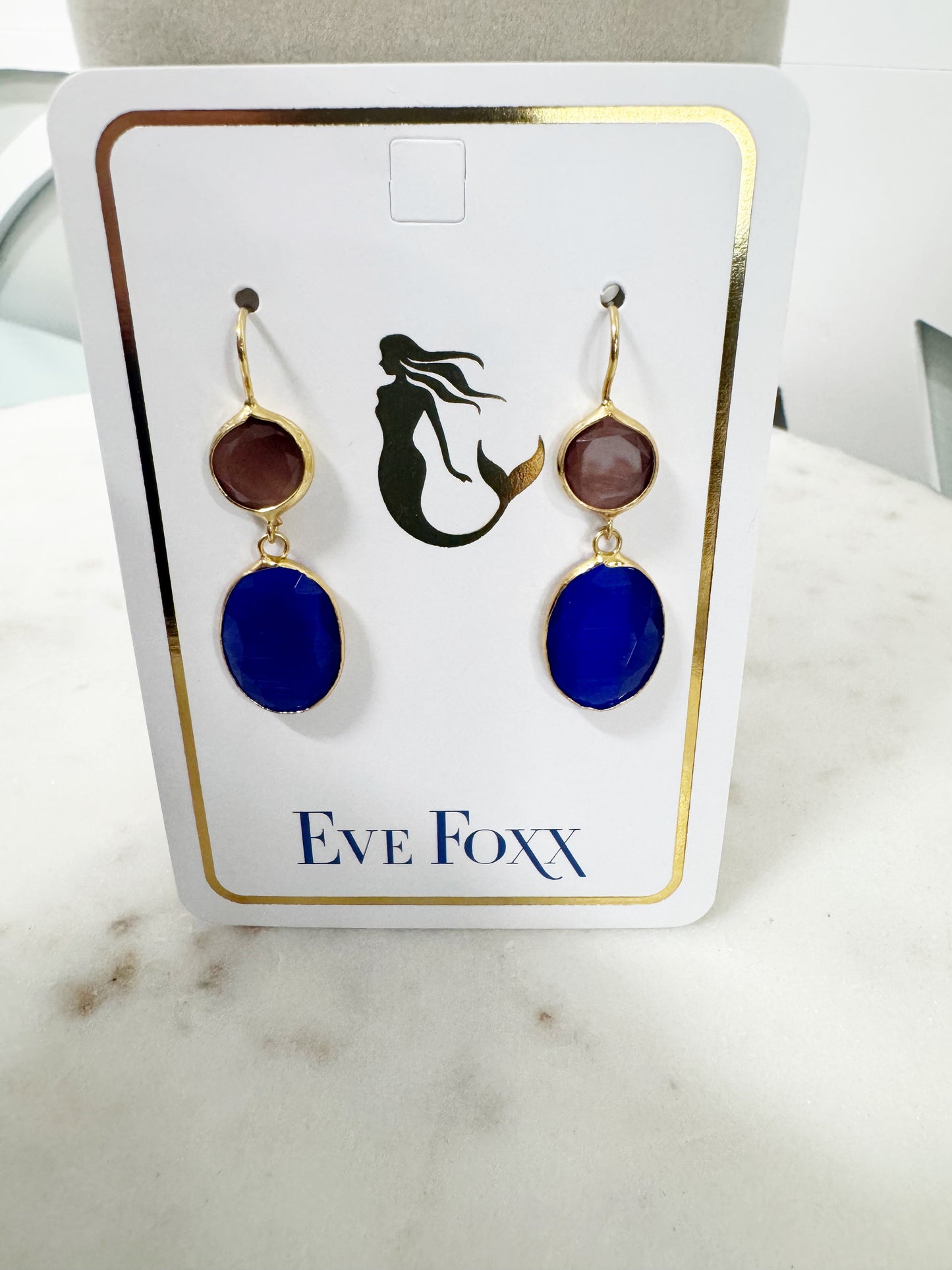 Gold plated 2 stone drop earrings