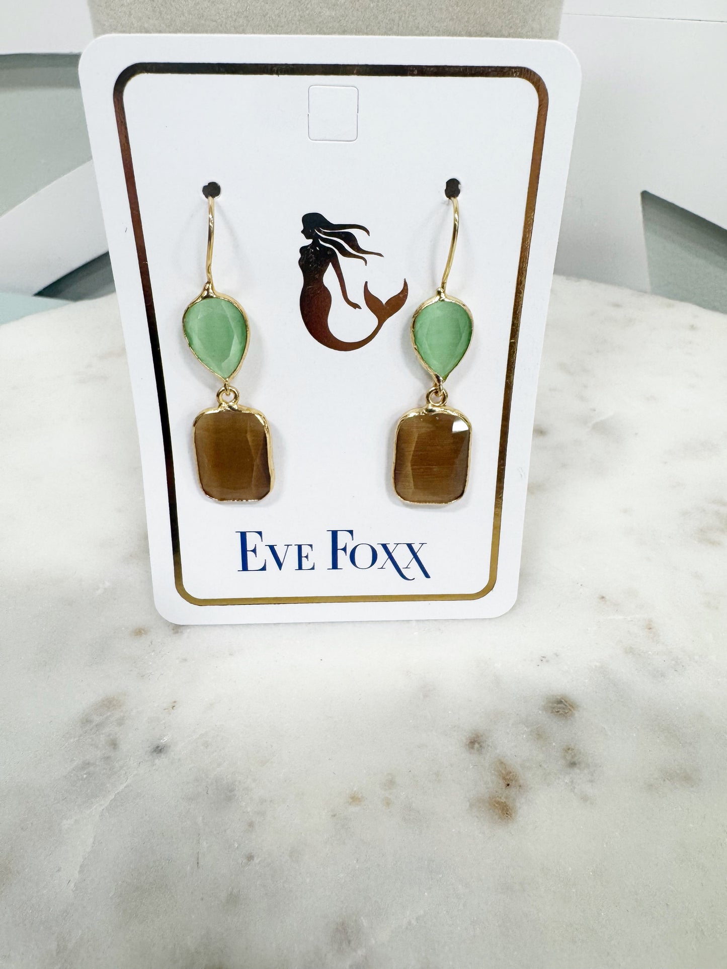 Gold plated 2 stone drop earrings