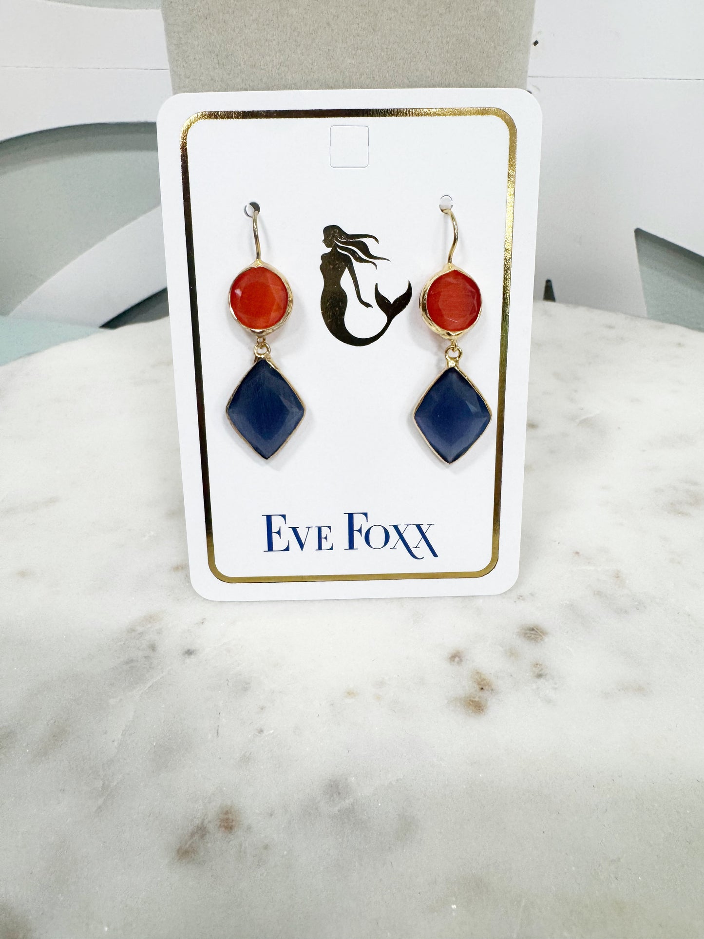 Gold plated 2 stone drop earrings