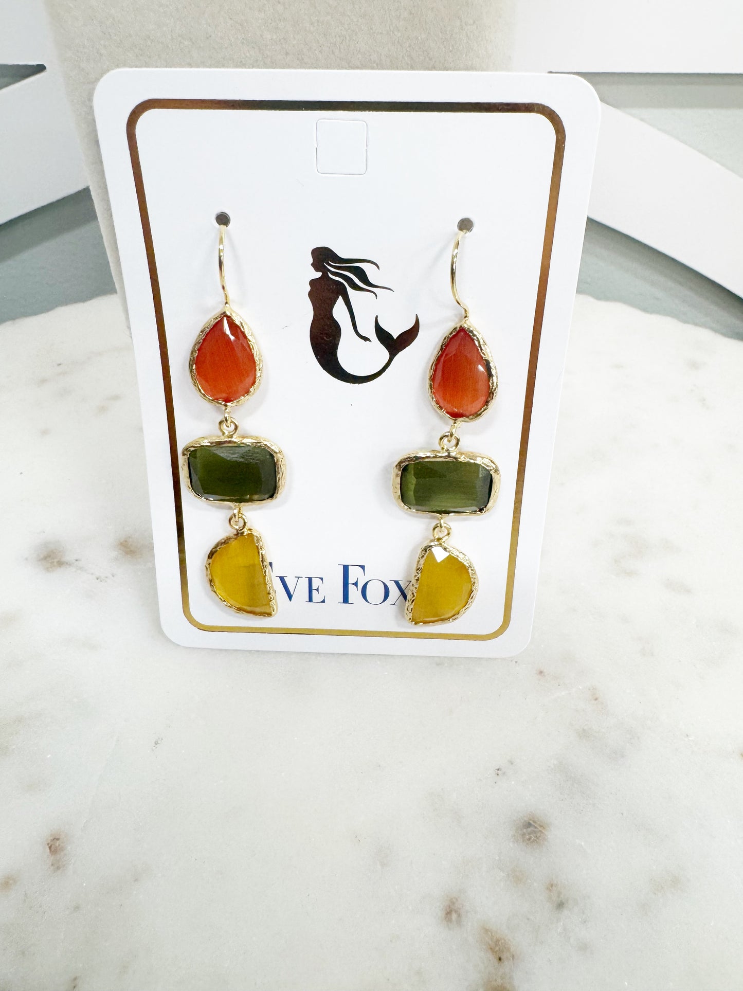 Gold plated 3 stone drop earrings