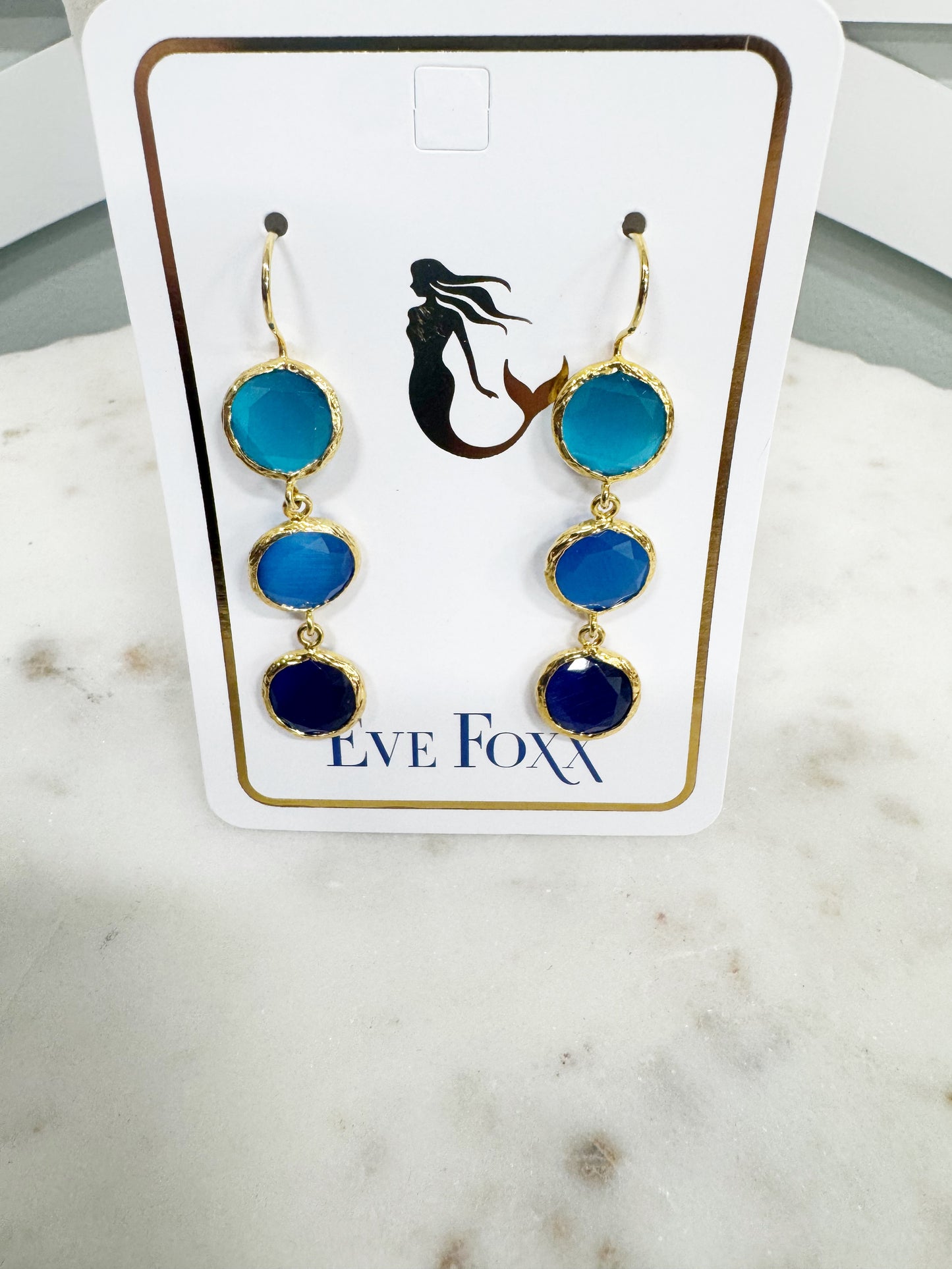 Gold plated 3 stone drop earrings